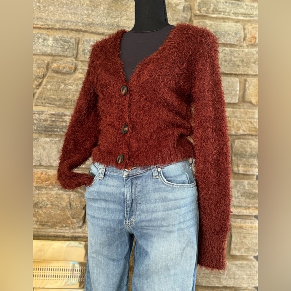 Wild Fable Burgundy Long Sleeve Fuzzy Cardigan: Size XS - Picture 10 of 15